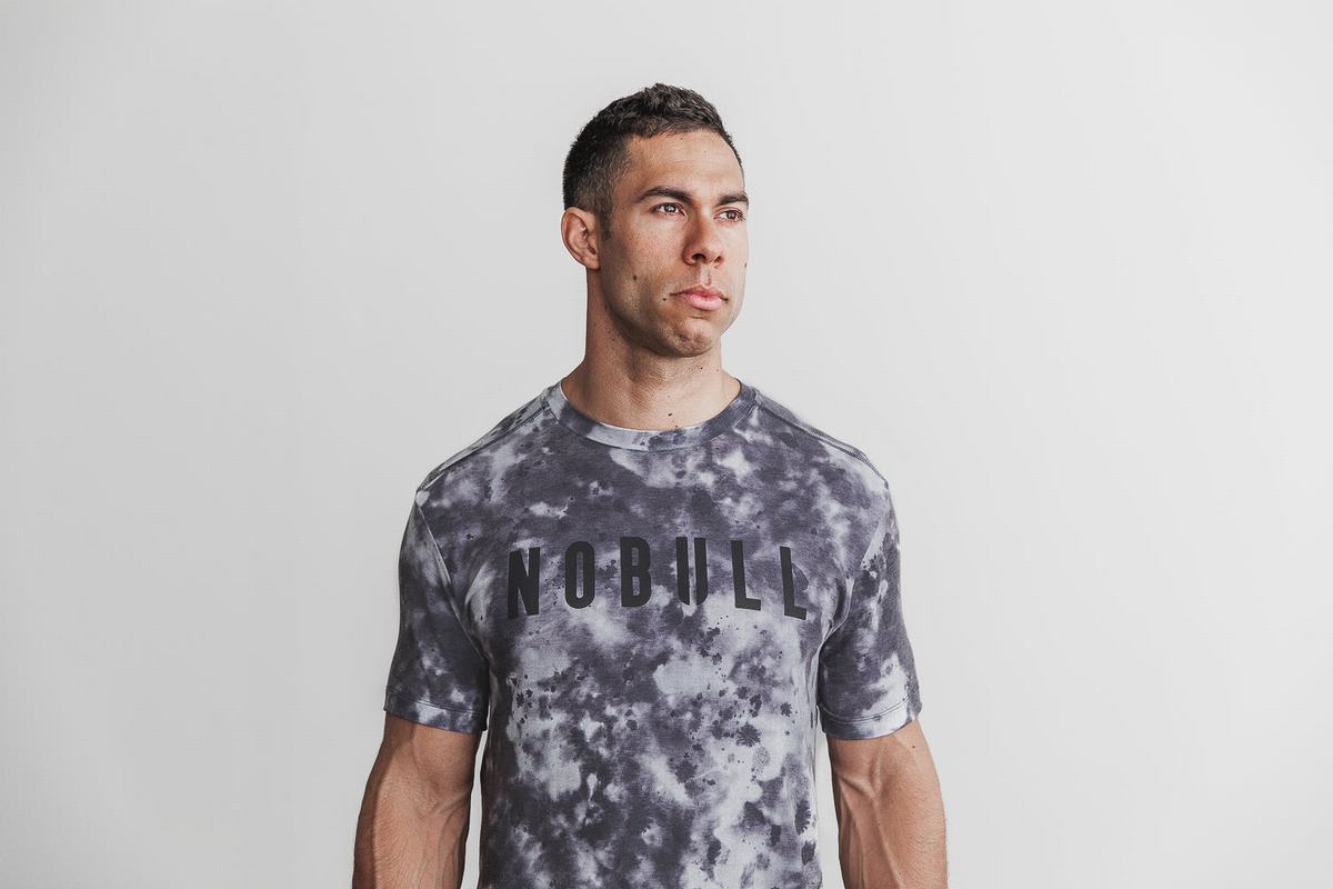 Nobull Tie-Dye Men's T Shirts White Black | Australia (WG1475)